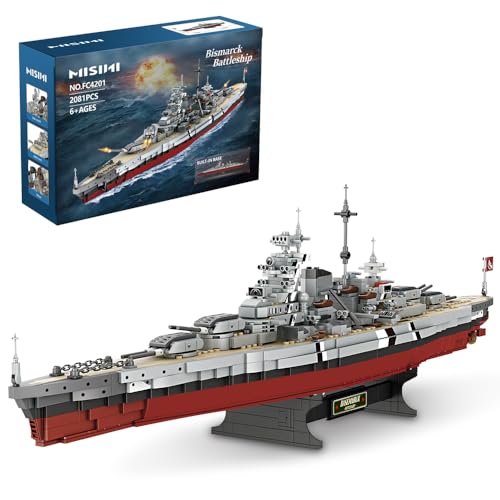 MISINI Technik FC4201 Deutsches Schlachtschiff Bismarck klemmbausteine, 2081 PCS/MOC Groß WWII Deutsches Militär Kriegsschiff Marine-Schlachtschiff Modell für Erwachsene von MISINI