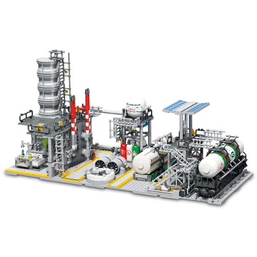 MISINI Technik M6014 3-IN-1 City Chemiefabrik Klemmbausteine Bausatz, 2142 Bausteine inkl.Erdgasspeicher, Labore, Transportstationen Modell, Fabrik Bausteine Set, Weihnachten Geschenk für Erwachsene von MISINI