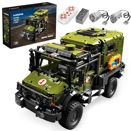 MISINI Technik TGL T4023 RC Unimog Krankenwagen Klemmbausteine Modellbausatz, 3850 Teile Groß Ferngesteuert Rettungswagen Off-Road Vehicle, MOC Military Geländewagen Spielzeug Geschenke für Erwachsene von MISINI