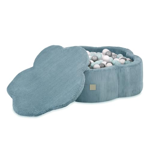 Bällebad 95x30cm + 200 Bälle – Bällebad Baby ab 1 Jahr - Bällebad Kinder - Waschbare Abdeckung – Blau, 200 Bälle (Perle, Mint Perle, Silber) - Fördert motorische Fähigkeiten und kreatives Spielen! von MISIOO