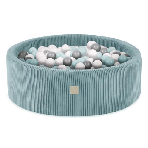 Bällebad Baby 90x30cm + 200 Bälle – Misioo Bällebad für Kinder – Waschbare Premium Abdeckung – Pearl, Mint Pearl, Silber Bälle – Bällebad Baby ab 1 Jahr - MISIOO von MISIOO