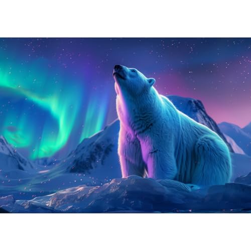 MISITU 1000 Teile Puzzle für Erwachsene Unmögliches Puzzle Schwierige Puzzles Hard Challenging 1000 Teile Puzzles Kunst Puzzles Nordlichter Eisbär Jigsaw Puzzles 71.1 cm x 50.8 cm von MISITU