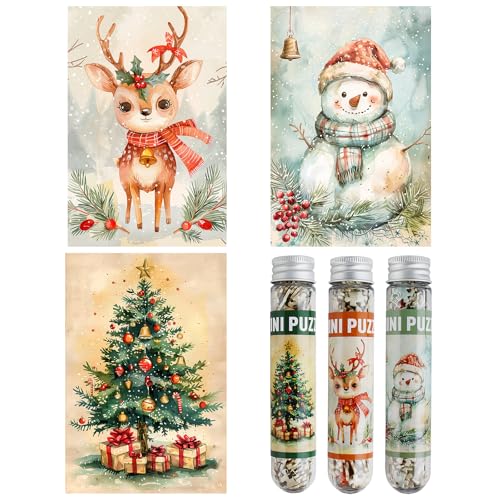 MISITU 3er-Pack 150-teiligen Mini Puzzles für Erwachsene - Schneemann Elch Weihnachtsbaum - Tragbares Puzzle für die Reise von MISITU