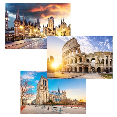 MISITU Kleine Puzzles 150 Teile Mini Puzzles für Erwachsene und Kinder (Kolosseum, Notre Dame de Paris, Gent in Belgien) 3er-Pack von MISITU