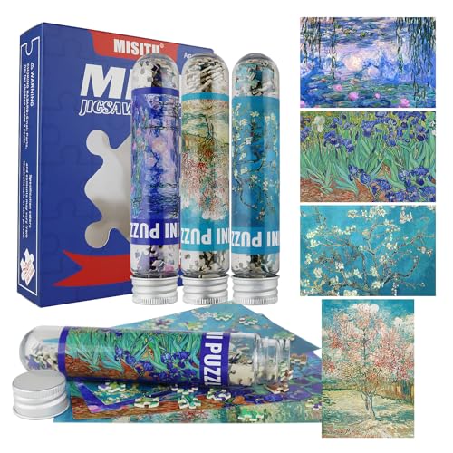 MISITU 4er-Pack Mini Puzzles mit 150 Teilen für Erwachsene Blumen Ölgemälde Puzzle Reisepuzzle als Heimdekoration von MISITU