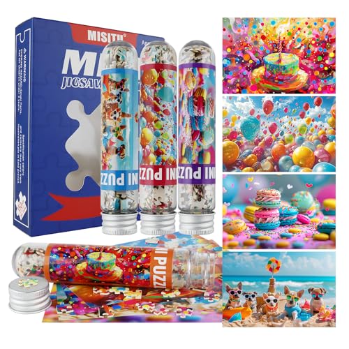 MISITU 4er-Pack Mini Puzzles mit 150 Teilen für Erwachsene – Bunter Geburtstag – Reisepuzzle als Heimdekoration von MISITU