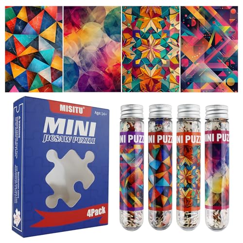 MISITU 4er-Pack Mini Puzzles mit 150 Teilen für Erwachsene – Geometriemuster – Reisepuzzle als Heimdekoration von MISITU