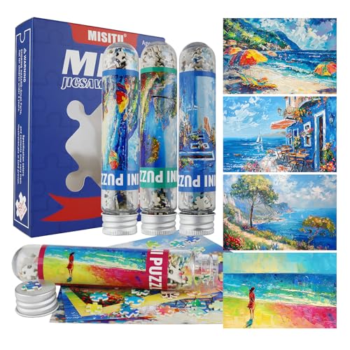 MISITU 4er-Pack Mini Puzzles mit 150 Teilen für Erwachsene – Romantisches Meer – Reisepuzzle als Heimdekoration von MISITU