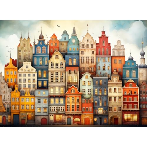 MISITU Klassische Puzzle 1000 Teile für Erwachsene Kunst Puzzles 1000 Farbiges Haus Puzzle für Kinder ab 14 Jahren von MISITU