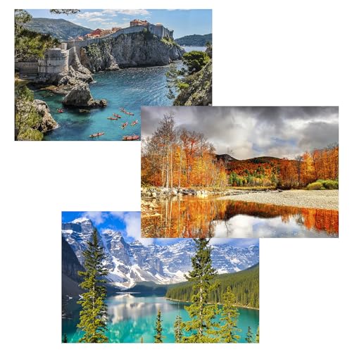 MISITU Mini Puzzle für Erwachsene Kleine Puzzle 150 Teile für Kinder über 14 Jahre (Kroatien Dubrovnik, Kanadische Rocky Mountains, Vereinigte Staaten Adirondack),3er-Pack von MISITU