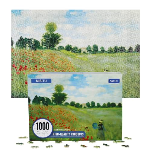 MISITU Mini Puzzles 1000 Teile Monet Ölgemälde Puzzles für Erwachsene Coquelicots-Felder Super anspruchsvolles Mini-Puzzle 38 x 26 cm Heimdekoration von MISITU