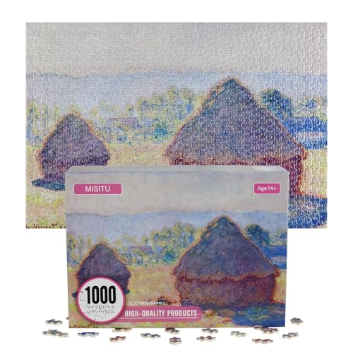 MISITU Mini Puzzles 1000 Teile Monet Ölgemälde Puzzles für Erwachsene – Getreidestapel, Helles Sonnenlicht – Super Herausforderndes Mini Puzzle 38 x 26 cm Heimdekoration von MISITU