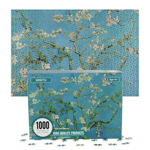 MISITU Mini Puzzles 1000 Teile Monet Ölgemälde Puzzles für Erwachsene – Mandelblüte – Super anspruchsvolles Mini Puzzle 38 x 26 cm Heimdekoration von MISITU