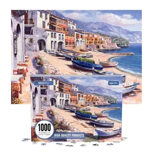 MISITU Mini Puzzles 1000 Teilige Puzzles für Erwachsene –Strand Stadt – Super Anspruchsvolles Mini Puzzle 38 x 26 cm Heimdekoration von MISITU