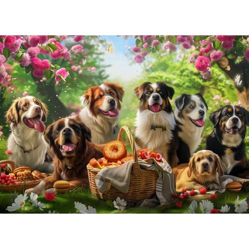 MISITU Puzzle 1000 Teile Erwachsene Puzzle - Hunde im Garten - Tierpuzzle für Erwachsene und Kinder ab 14 Jahren - 70 x50cm von MISITU