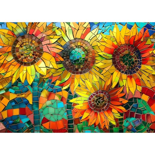 MISITU Puzzle 1000 Teile Erwachsene Puzzle - Sonnenblumen im Mosaik-Kunststil - Puzzle für Erwachsene und Kinder ab 14 Jahren - 70 x50cm von MISITU