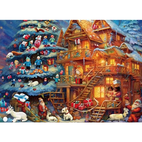 MISITU Puzzle 1000 Teile – Haus mit Weihnachtsdekoration – 52 x 38 cm, Geschenk für den Urlaub von MISITU