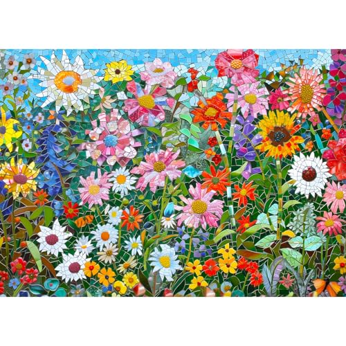 MISITU Puzzle 1000 Teile für Erwachsene - Farbenfrohe Blumen im Mosaik - Kunst Puzzle 1000 für Kinder ab 14 Jahren von MISITU