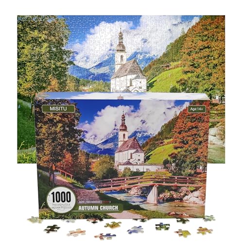 MISITU Puzzle 1000 Teile für Erwachsene Kirche im Herbst Heimdekoration 70 x 50cm MISITU Puzzle 1000 Teile für Erwachsene Kirche im Herbst Heimdekoration 70 x 50cm von MISITU