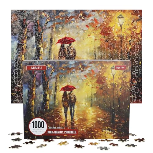 MISITU Puzzle 1000 Teile für Erwachsene Paar zu Fuß in Einer regnerischen Nacht 70 x 50cm von MISITU