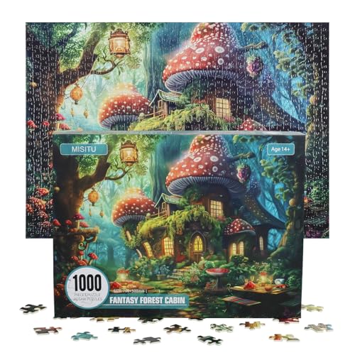 MISITU Puzzle 1000 Teile für Erwachsene Pilzhaus im Zauberwald Weihnachtspuzzle 70 x 50cm von MISITU