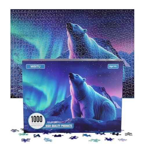 MISITU Puzzle 1000 Teile für Erwachsene - Polarbär unter Aurora - 70 x 50 cm Home Dekorationspuzzle von MISITU