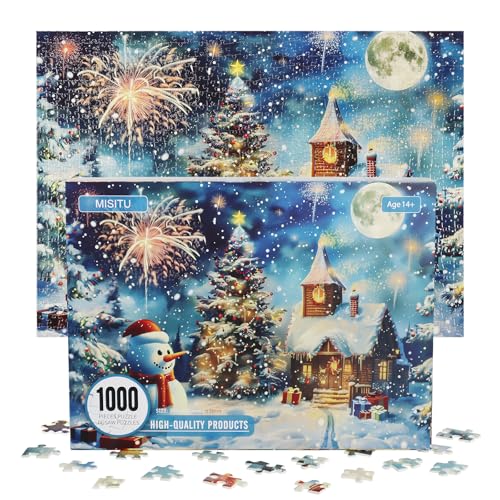 MISITU Puzzle 1000 Teile für Erwachsene Schneemann am Heiligabend 70 x 50cm von MISITU