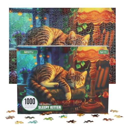 MISITU Puzzle 1000 Teile für Erwachsene Süße schlafende Kätzchen 70 x 50cm von MISITU