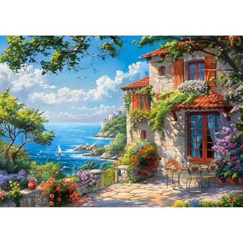 MISITU Puzzle 1000 Teile für Erwachsene und Kinder ab 14 Jahren Klassische Puzzles, Villa am Meer Puzzle, Puzzle 1000 Teile von MISITU