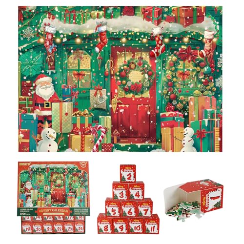 MISITU Puzzle 1008 Teile mit 24 kleinen Boxen Weihnachten Thema Dekoration Puzzle für Erwachsene (Weihnachtsmann) von MISITU