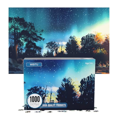 MISTU Mini Puzzle 1000 Teile für Erwachsene - Aurora Wald - herausfordernde 1000 Stück Puzzle (38 x 26 cm) von MISITU