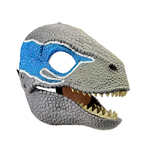 MISNODE Dinosaurier-Maske, Dinosaurier-Spielzeugkopf mit Öffnung des Kiefers, realistische Textur und Farbe, Auge und sicherer Riemen, Halloween-Dekoration, Dinosaurier-Maske (blau) von MISNODE