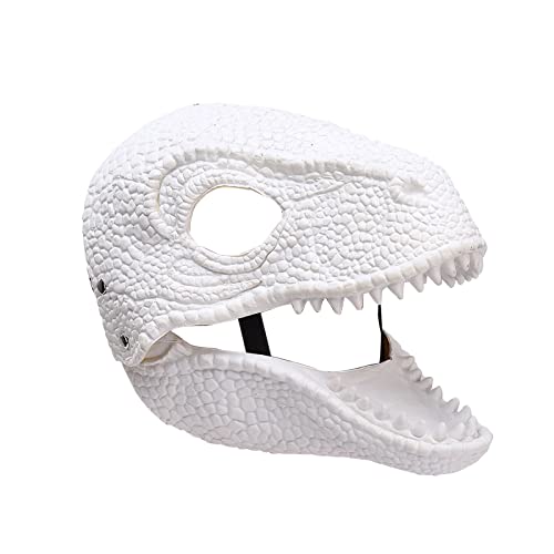 MISNODE Dinosaurier Maske Dino Maske Bewegliches Kieferkinn,Bewegliche Drachenmaske Kopfbedeckung,Kostüme Party Weihnachten,Cosplay Halloween,Weiß von MISNODE