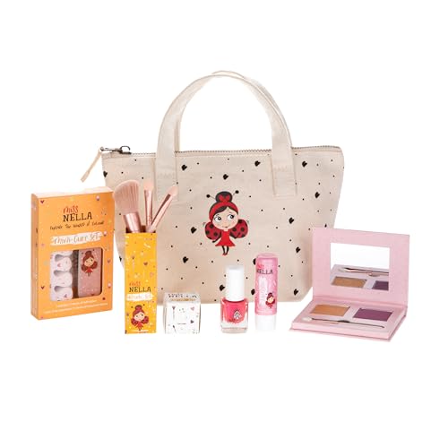 Miss Nella Kinder-Make-up- und Nagellack-Set für kleine Mädchen, hypoallergen, dermatologisch getestet, ungiftig, Kosmetiktasche aus Segeltuch, sicher und lustig (Happy Birthday to Me Pink) von MISS NELLA