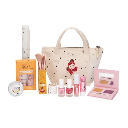 Miss Nella Kinder-Make-up- und Nagellack-Set für kleine Mädchen, hypoallergen, dermatologisch getestet, ungiftig, Kosmetiktasche aus Segeltuch, sicher und lustig (It's My Party Pink) von MISS NELLA