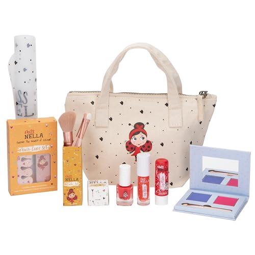 Miss Nella Kinder-Make-up- und Nagellack-Set für kleine Mädchen, hypoallergen, dermatologisch getestet, ungiftig, Kosmetiktasche aus Segeltuch, sicher und lustig (Sprinkles & Sparkles Blue) von MISS NELLA