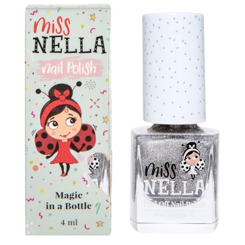 Miss Nella Shooting Star – abziehbarer Nagellack speziell für Kinder, siber Glitzer, Peel-Off-Formel, ungiftig, wasserbasiert und geruchsneutral von MISS NELLA