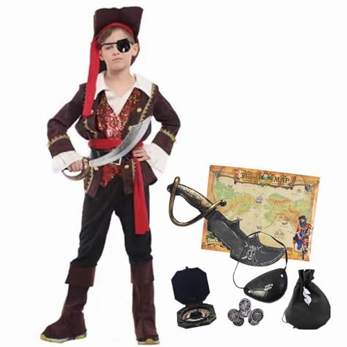 MISS & MR BM Kapitän Piratenkostüm für Kinder Jungen Piraten Kostüm & Piratenset Accessoires für Party, Karneval und Halloween, 3-4 Jahre von MISS & MR BM