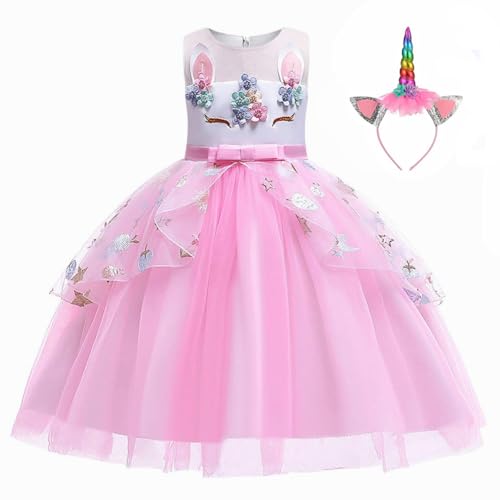 MISS & MR BM Prinzessin Einhorn Kostüm Set Mädchen - Einhorn Kleid Outfit & Haarreif Kinder für Geburtstage, Party, Karneval und Halloween, 3-4 Jahre von MISS & MR BM