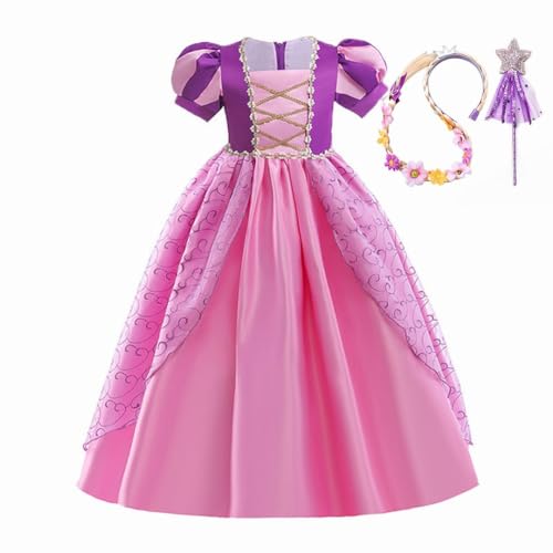 MISS & MR BM Rapunzel Kostüm Set für Kinder - Prinzessin Kleid Mädchen Prinzessin Kostüm mit Rapunzel Kostümperücke für Geburtstag Party Weihnachten Halloween Karneval, 3-4 Jahre von MISS & MR BM