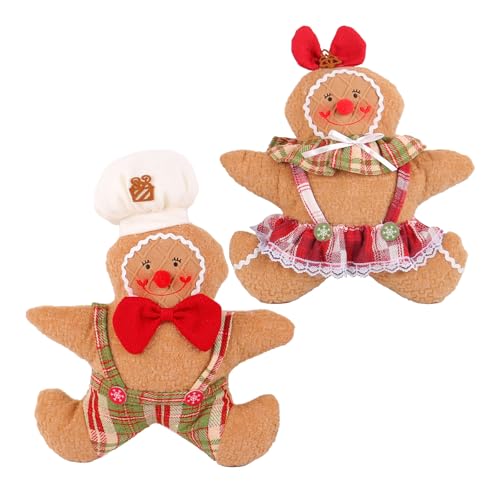 MISUVRSE 2 Stück Feiertags Lebkuchenmann Plüschpuppen Sammlungsfigur Handgefertigte Weihnachtsdekoration Festival Tischregal Ornamente von MISUVRSE