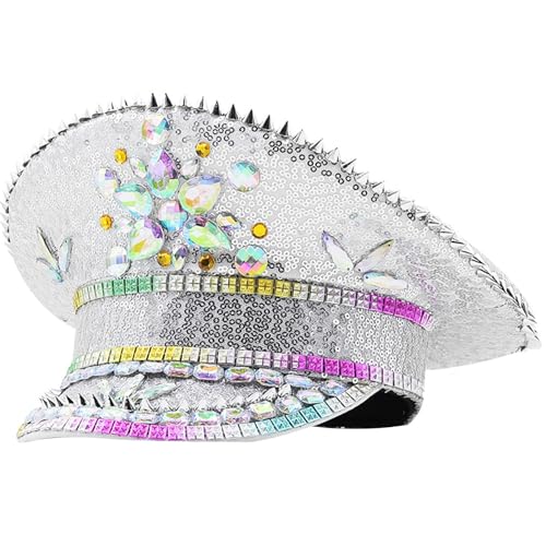 Strasssteine Kostümhut Für Braut Mit Pailletten Cosplay Party Cap Blingbling Navy Stage Requisiten MilitaryHat Breites Krempe Strasssteine Kostümhut Für Braut Mit Pailletten Cosplay Party Cap Blingbling Navy Stage Requisiten MilitaryHat Breites Krempe von MISUVRSE