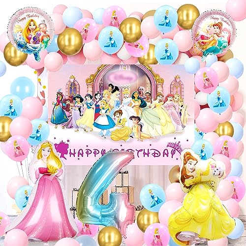 71 Stück 4 Jahre Prinzessin Geburtstagsdeko, 4 Jahre Prinzessin Luftballons Geburtstagsfeier,Prinzessin Hintergrund, Helium Luftballons Prinzessin,Prinzessin Party Deko Kindergeburtstag für Mädchen von MIUNUO