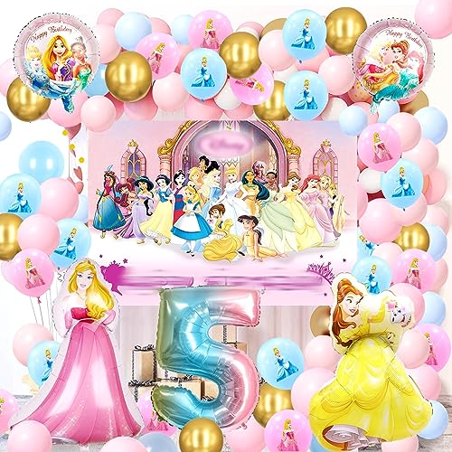 71 Stück 5 Jahre Prinzessin Geburtstagsdeko, 5 Jahre Prinzessin Luftballons Geburtstagsfeier, Prinzessin Hintergrund, Geburtstagsdeko Prinzessin,Prinzessin Party Deko Kindergeburtstag für Mädchen von MIUNUO