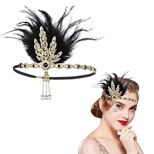 MIVAIUN 1920s Stirnband Feder Damen 20er Jahre Accessoires Damen, Gatsby Kostüm Accessoires, Kopfschmuck 20er Jahre Damen, 20er Jahre Flapper Feder Haarband, für Hochzeitsfeier Theme Party (1 Pcs) von MIVAIUN