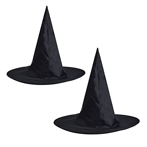 MIVAIUN 2 Stück Halloween Hexenhut, Schwarze Hexenhut für Erwachsene, Hexen Zubehör, Karnevalshut, Reite Krempe Spitzhut, für Karneval Cosplay KostüMparty Halloween, Einheitsgröße (Schwarze) von MIVAIUN