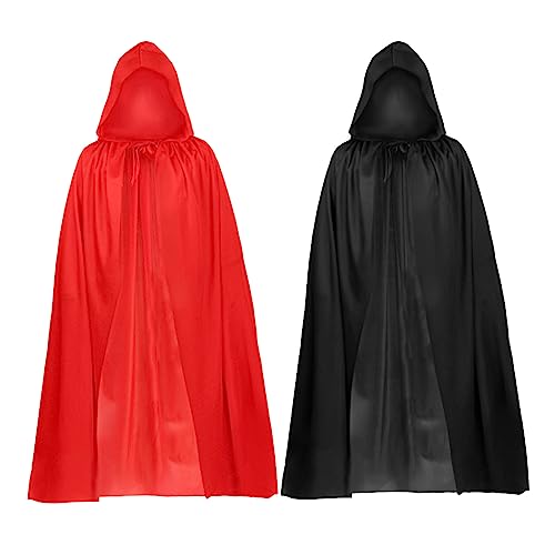 MIVAIUN 2 Stück Kinder Halloween Umhang mit Kapuze Vampir Kostüm Umhang Vampir Unisex Cape Kapuzenumhang Hexe Cosplay Zubehör Kinder Kostüm für Maskerade, Halloween Kostüm, Familienfeier (2 Farben) von MIVAIUN