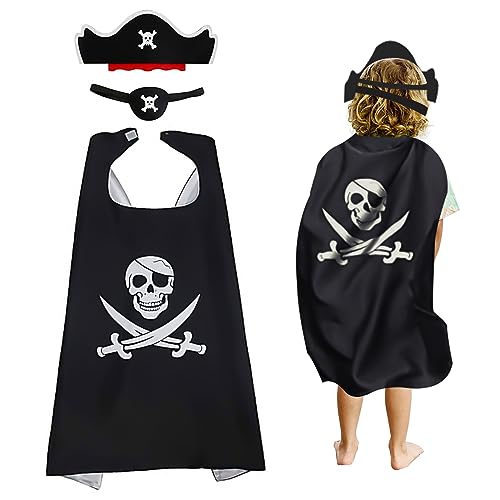 MIVAIUN 3 Stück Kinder Piratenkostüm Set Piraten Kostüm Piraten Kapitän Kostüm Piraten Kostümzubehör Piraten Umhang für Kinder Piratenhut Augenklappe für Halloween Cosplay Karneval Maskerade(3 Stück) von MIVAIUN