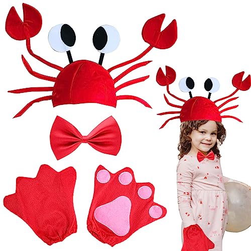 MIVAIUN 3 Stück Krabben Hüte Halloween Kinder Erwachsenen Dress Up Party Kostüm Einzigartige Nlichkeit Krabben Hut Rot Fliege Klauen Neuheit Cap für Weihnachten Ostern Party Dekoration Kostüm (Rot) von MIVAIUN