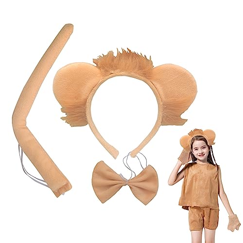 MIVAIUN 3 Stück Löwen-Kostüm,Verkleidungsset Löwe,Tier-Kostüm Set,Verkleidungsset Katze,Löwe Kostüm Zubehör Inklusive Löwen Stirnband Schwanz und Fliege für Kinder Karneval Cosplay Party(3 Stück) von MIVAIUN